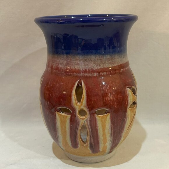 VTG Walt Glass Art Pottery Cut-out Luminary Candle Votive Holder Signed - Picture 4 of 9